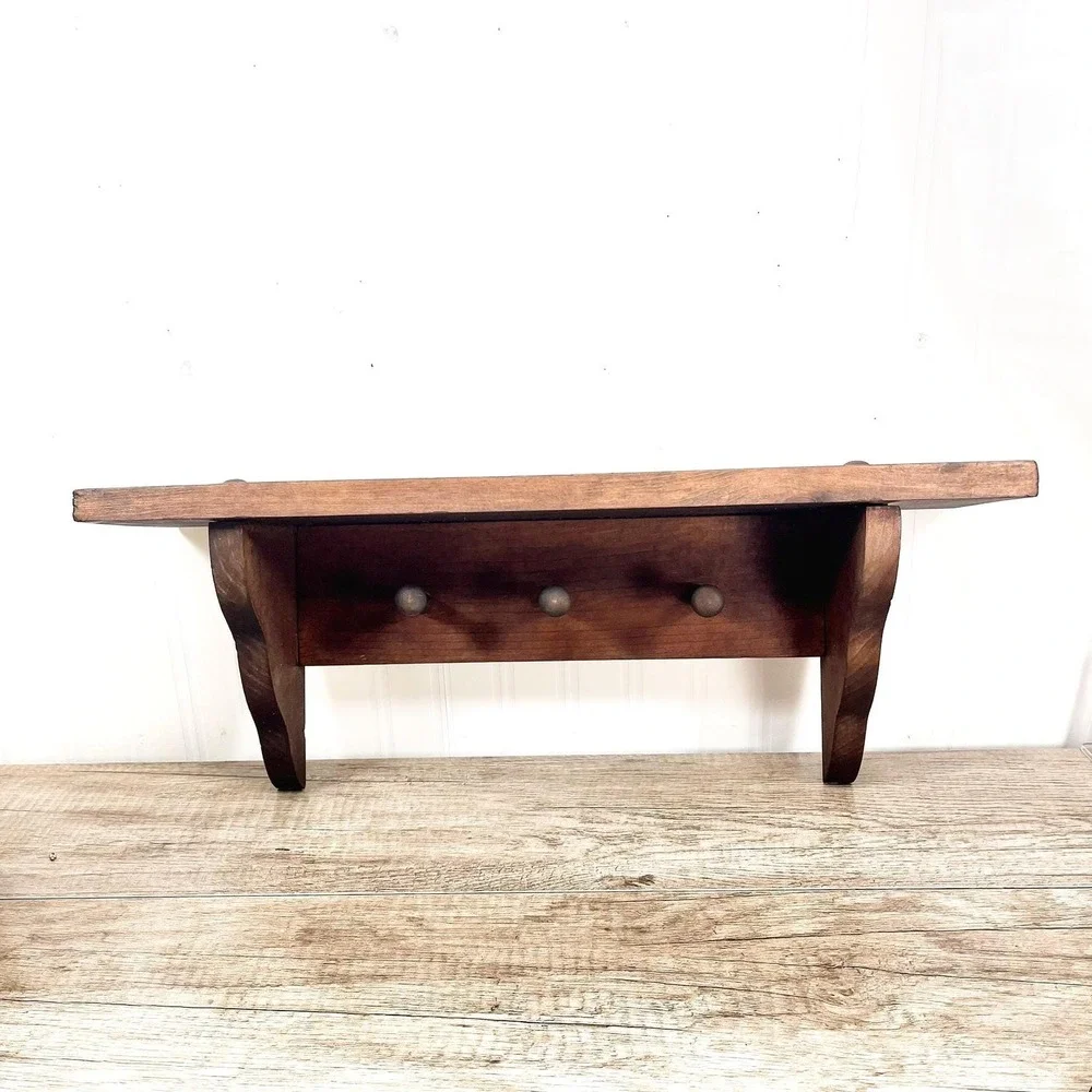 Vintage Midcentury Modern Wood Shelf: Curio Trinket Display